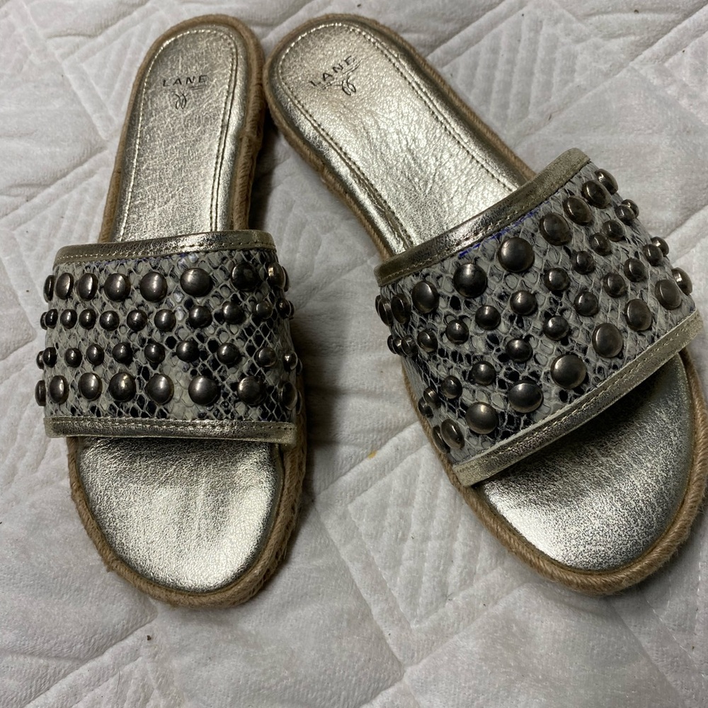 Lane Metallic Studded Slide Sandals - Silver